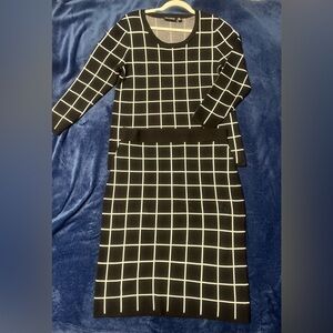 Black and White Grid Pattern Sweater and Skirt Set